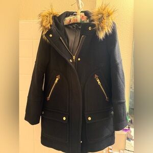 J. Crew Chateau Parka Italian Stadium Cloth Wool Blend Coat Black size OOP